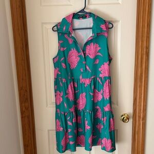 Floral Sleeveless Dress - Teal and Pink